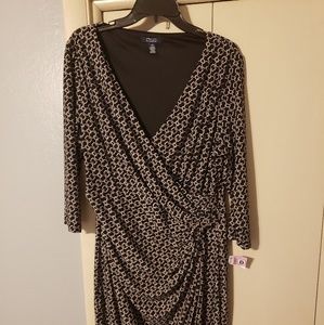 Chaps black and white wrap dress